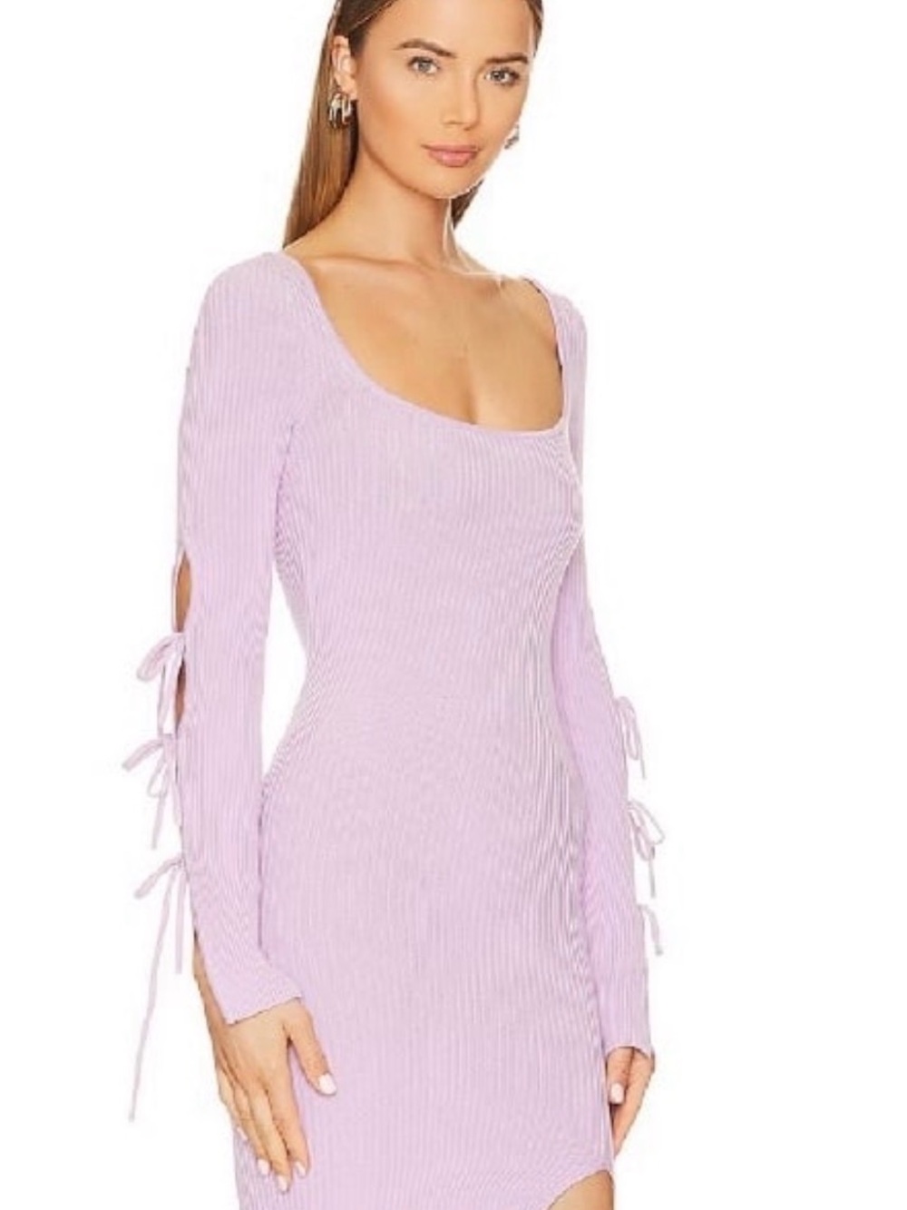 Lovers + Friends Lilac Ribbed Scoop Neck Body con Dress